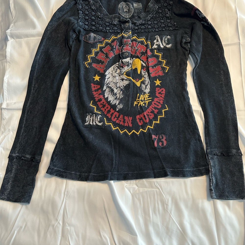 Women’s Affliction Charcoal Graphic Eagle Top
